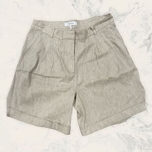 FRAME Pleated Linen Blend Shorts - Size 4 - Khaki Multi